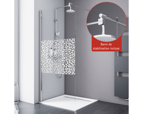 Paroi de douche à l'italienne Schulte Alexa Style 2.0 largeur 90 cm décor Terrazzo chrome couleur du profilé chrome