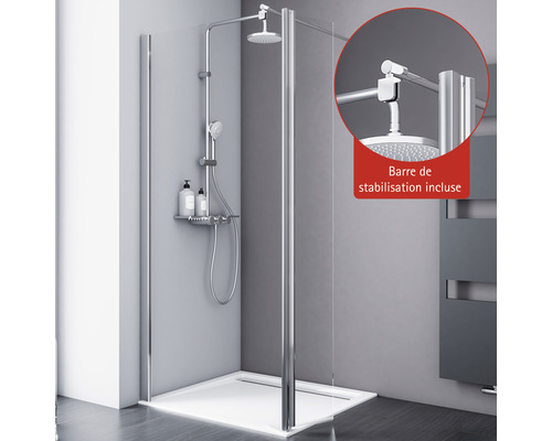 Paroi de douche à l'italienne Schulte Alexa Style 2.0 largeur 80 cm verre transparent couleur du profilé chrome