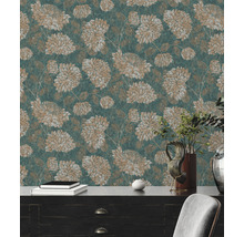 Papier peint avec motif floral sur un mur.