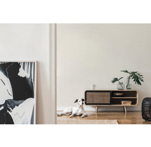 Wohnzimmer mit Lowboard, Dekoration und Hund