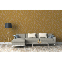 Vliestapete 38747-1 Nara Blätterranke gelbgold