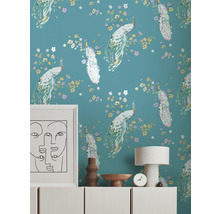 Vliestapete 38906-2 House of Turnowsky Pfau Blumen türkis gelb