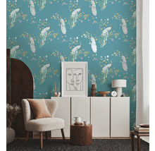 Vliestapete 38906-2 House of Turnowsky Pfau Blumen türkis gelb