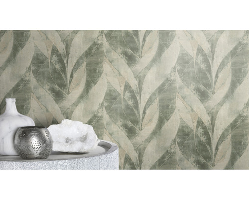 Fototapete mit Blattmuster im Wohnraum