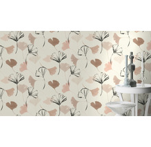 Papier peint avec motif de feuilles de ginkgo sur fond clair