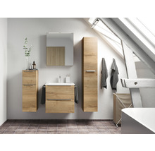 Set de meubles de salle de bains NOBILIA Programm 1 lxhxp 61 x 169,1 x 48,7 cm couleur de façade chêne naturel avec vasque pour meuble et armoire de toilette à 1 porte avec éclairage LED barre de prise chrome mat 023