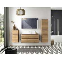 Badmöbel-Set NOBILIA Programm 1 BxHxT 230 x 169,1 x 48,7 cm Frontfarbe eiche natur mit Möbel-Waschtisch und Spiegelschrank 3-türig mit LED-Beleuchtung Unterschrank Midischrank Griffleiste schwarz 159
