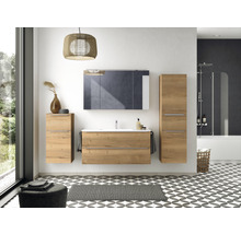 Badmöbel-Set NOBILIA Programm 1 BxHxT 121 x 169,1 x 48,7 cm Frontfarbe eiche natur mit Möbel-Waschtisch und Spiegelschrank 3-türig mit LED-Beleuchtung Griffleiste chrom matt 142