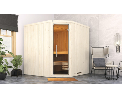 Sauna modulaire Weka Varberg 3 sans poêle avec porte entièrement vitrée couleur graphite