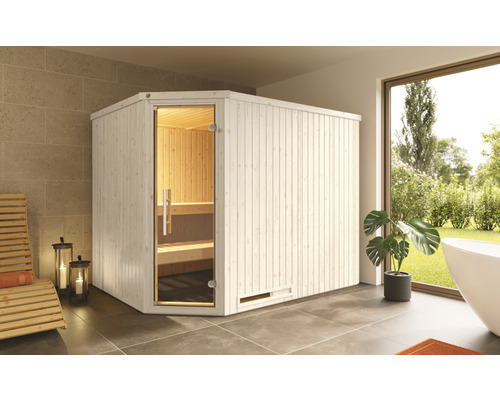 Sauna modulaire Weka Varberg 4 sans poêle avec porte entièrement vitrée couleur graphite