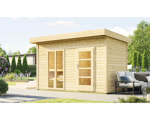 Chalet sauna Weka Farsund sans poêle avec vestibule et porte en bois avec verre transparent