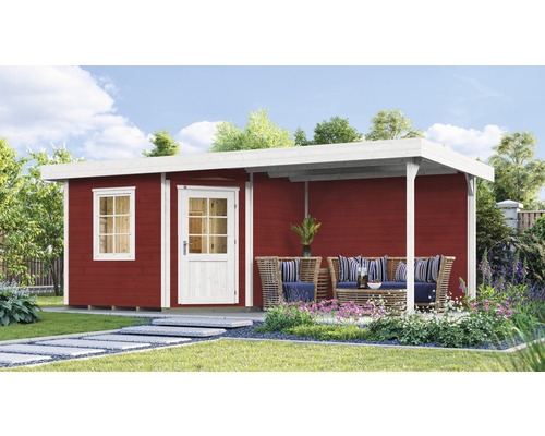 Chalet sauna Weka Salo sans poêle avec fenêtre et porte en bois avec verre isolé thermiquement rouge de Falun