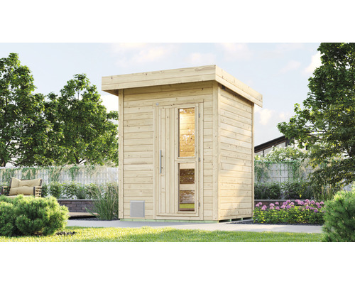 Chalet sauna Weka Naantali avec poêle 9 kW et commande intégrée avec porte en bois et verre isolé thermiquement