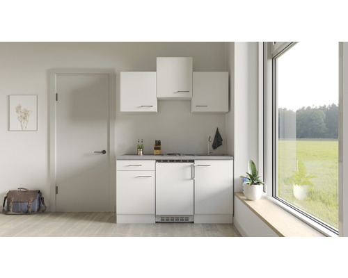 Flex Well Singleküche mit Geräten Varo 150,5 cm Frontfarbe weiß matt Korpusfarbe weiß zerlegt