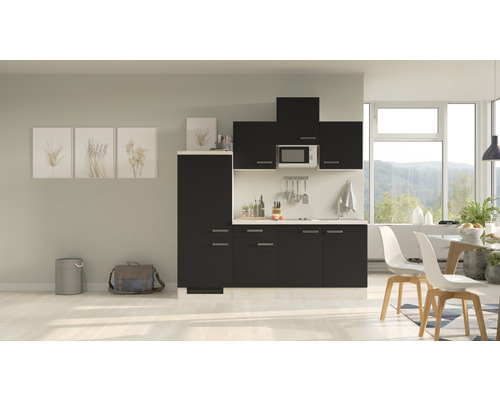 Bloc cuisine complète équipée Flex Well Santo 210 cm façade anthracite mate, corps chêne clair san remo variante réversible