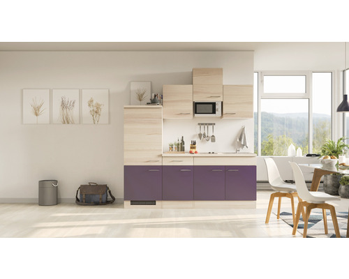 Flex Well Küchenzeile mit Geräten Focus 210 cm akazie aubergine matt zerlegt Variante reversibel