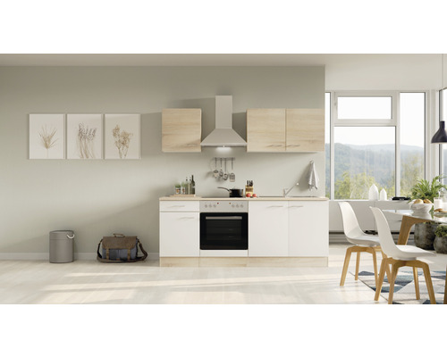 Flex Well Küchenzeile mit Geräten Samoa 210 cm Frontfarbe weiß sonoma eiche  Matt Korpusfarbe sonoma eiche - HORNBACH Luxemburg