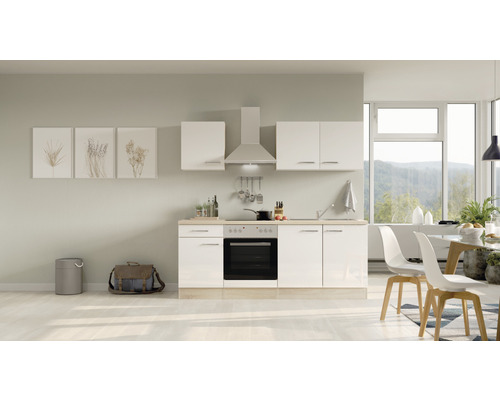 Flex Well Küchenzeile mit Geräten Valero 210 cm weiß hochglanz zerlegt Variante reversibel