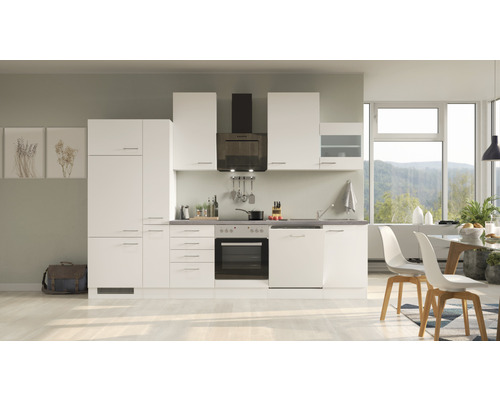 Flex Well Küchenzeile mit Geräten Varo 310 cm Frontfarbe weiß matt  Korpusfarbe weiß zerlegt - HORNBACH Luxemburg