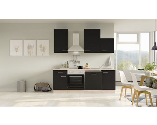 Bloc cuisine complète équipée Flex Well Santo 220 cm façade anthracite mate, corps chêne clair san remo variante réversible démonté