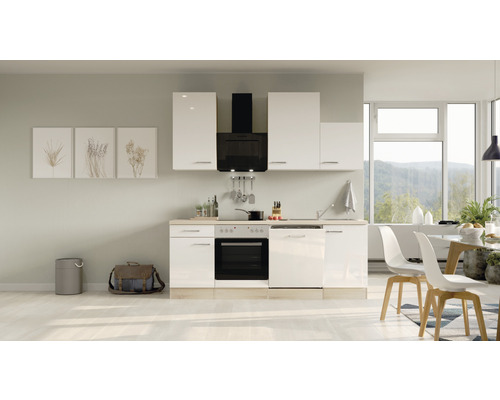 Flex Well Küchenzeile mit Geräten Valero 220 cm weiß hochglanz zerlegt Variante reversibel