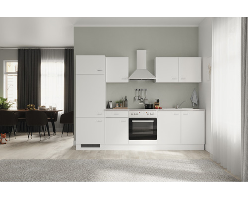 Flex Well Küchenzeile mit Geräten weiß Korpusfarbe HORNBACH Frontfarbe matt Wito Luxemburg weiß - cm 270