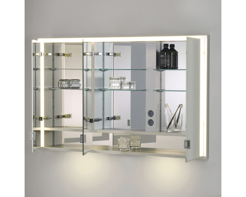 Armoire de toilette à miroir avec éclairage et étagères en verre