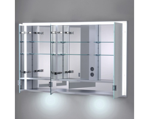 Armoire de toilette à miroir avec éclairage et étagères en verre