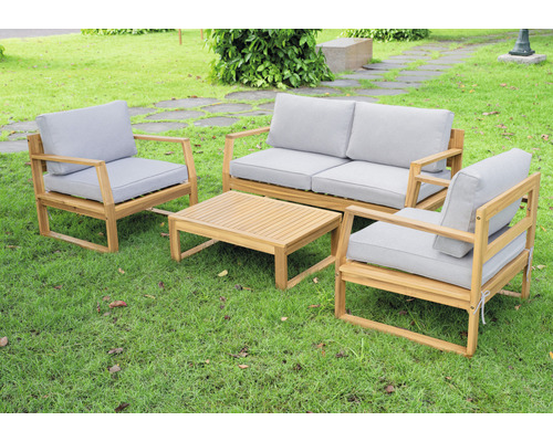 Ensemble de meubles de jardin avec canapé, fauteuils et table en bois