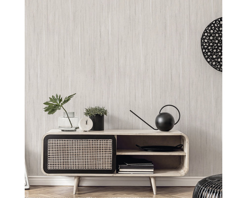 Salon avec buffet moderne en bois et rotin