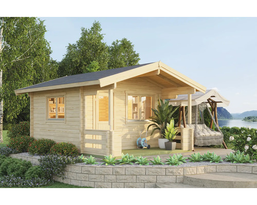 Abri de jardin Outdoor Life Jari avec terrasse, plancher 360 x 360 cm naturel