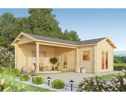 Gartenhaus Outdoor Life Orinoco inkl. Terrasse, Fußboden 806 x 556 cm natur Holzgartenhaus mit überdachter Terrasse und Garten