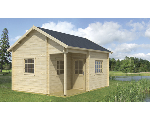 Gartenhaus aus Holz mit überdachter Veranda und Fenstern