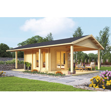 Holz Gartenhaus mit überdachter Terrasse im Garten