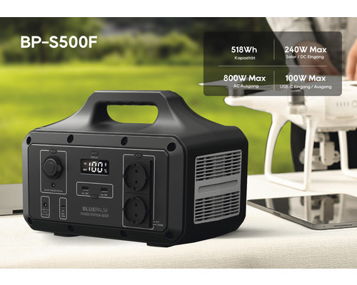 Tragbare Bluepalm Powerstation mit 518 Wattstunden Kapazität