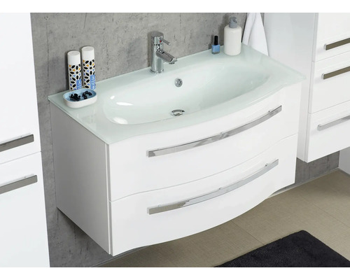 Waschtischunterschrank mit zwei Schubladen und Waschbecken