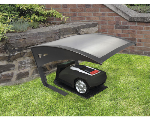 Robot tondeuse avec abri de jardin