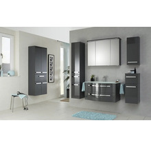 Badmöbelset 3-teilig Pelipal xpressline 4005 BxHxT 92 x 200 x 49,1 cm Frontfarbe grau hochglanz mit Waschtisch Glas weiß und Glaswaschtisch Waschtischunterschrank Spiegelschrank mit LED-Beleuchtung Griff chrom glanz 992.0900212 9920900212