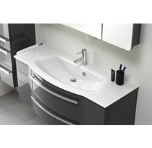 Badmöbelset 3-teilig Pelipal xpressline 4005 BxHxT 120 x 200 x 49,1 cm Frontfarbe grau hochglanz mit Waschtisch Glas weiß und Glaswaschtisch Waschtischunterschrank Spiegelschrank mit LED-Beleuchtung Griff chrom glanz 992.1200112 9921200112
