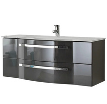 Badmöbelset 3-teilig Pelipal xpressline 4005 BxHxT 120 x 200 x 49,1 cm Frontfarbe grau hochglanz mit Waschtisch Glas weiß und Glaswaschtisch Waschtischunterschrank Spiegelschrank mit LED-Beleuchtung Griff chrom glanz 992.1200112 9921200112