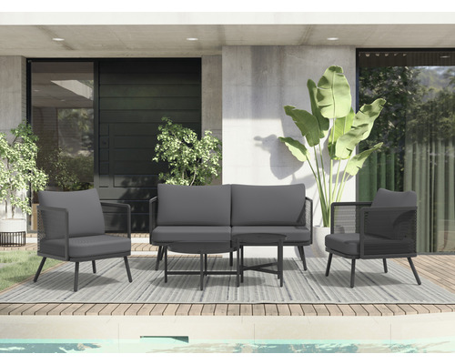Salon bas de jardin Garden Place 4 places avec 2 tables,2 fauteuils,canapé métal gris Salon bas de jardin Garden Place 4 places avec 2 tables,2 fauteuils,canapé métal gris