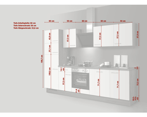 Küchenzeile mit Maßen und Oberschränken