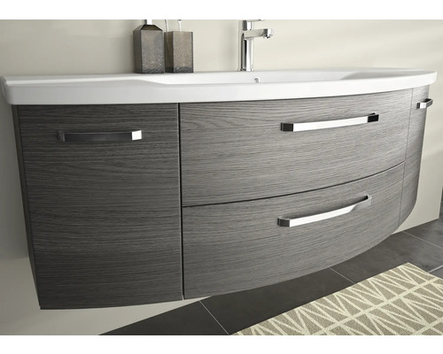 Waschtischunterschrank mit Waschbecken, zwei Schubladen und einer Tür im Badezimmer