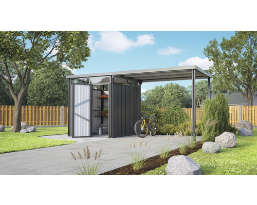 Abri de jardin spacieux avec vélo dans le jardin