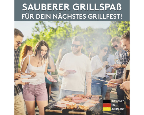 Barbecue avec un groupe de personnes autour d''un barbecue avec de la viande et des saucisses. Design allemand.