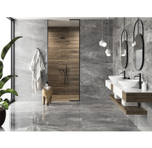 Carrelage sol et mur en grès-cérame fin Wells 60 x 120 x 1,05 cm pearl gris brillant rectifiée