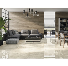 Carrelage sol et mur en grès-cérame fin Wells 60 x 60 x 0,95 cm cream beige brillant rectifié