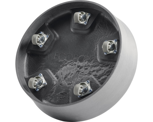 Unterseite eines Pflanzgefäßes mit Rollen