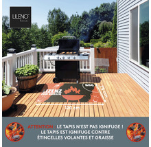 Grillmatte mit Aufdruck unter einem Grill auf einer Terrasse, Abmessungen 120 mal 75 Zentimeter