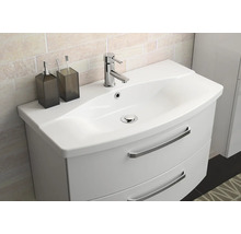 Waschtisch mit Becken und zwei Schubladen im Badezimmer.